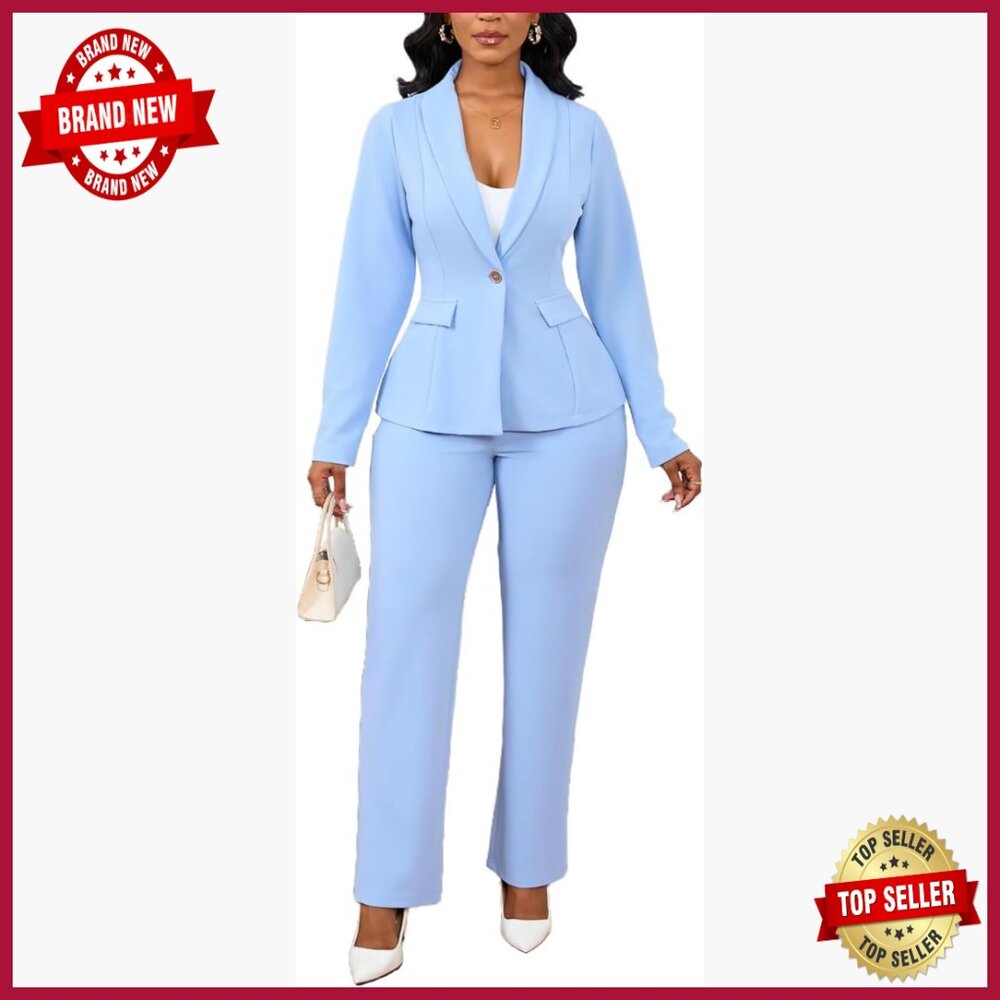 Women's 2-Piece Pant Suit Set Blazer Straight Leg Pantsuit Professional Office